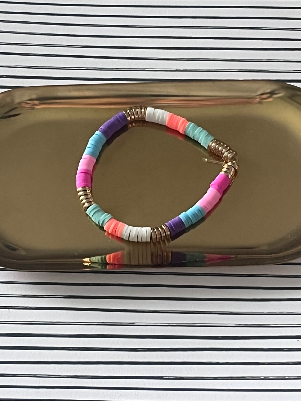 Colorful Bead Stretch Bracelet - Multicolor size 7 inches clay heishi beads